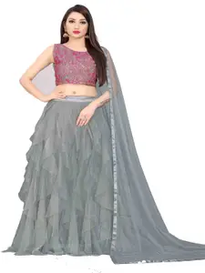 Fabcartz Embroidered Thread Work Semi-Stitched Lehenga & Unstitched Blouse With Dupatta