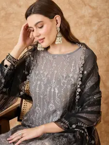 Sangria Ethnic Motifs Embroidered Semi-Stitched Dress Material