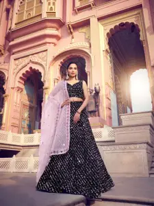 Fusionic Embroidered Sequinned Semi-Stitched Lehenga & Unstitched Blouse With Dupatta