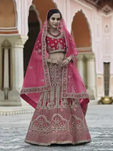 Fusionic Embroidered Velvet Semi-Stitched Lehenga & Unstitched Blouse With Dupatta