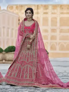 Fusionic Embroidered Velvet Semi-Stitched Lehenga & Unstitched Blouse With Dupatta