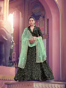 Fusionic Floral Embroidered Sequinned Semi-Stitched Lehenga & Unstitched Blouse & Dupatta