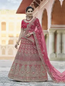 Fusionic Embroidered Velvet Semi-Stitched Lehenga & Unstitched Blouse With Dupatta