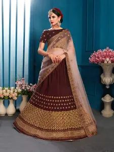 Fusionic Embroidered Satin Semi-Stitched Lehenga & Unstitched Blouse With Dupatta