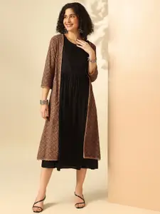 Anouk Round Neck Cotton A-Line Ethnic Dress with Jacket
