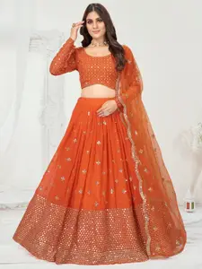 SHOPGARB Sequin Embroidered Semi-Stitched Lehenga & Unstitched Blouse With Dupatta