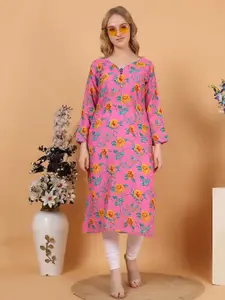 Tulip Eden Floral Printed V-Neck Flared Sleeves Straight Kurta