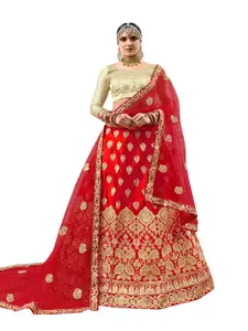 Maroosh Embroidered Thread Work Unstitched Lehenga & Blouse With Dupatta