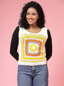 Velvery Women Sweater Vest with Applique Detail