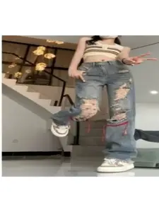 StyleCast Women High-Rise Highly Distressed Jeans