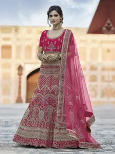 Fusionic Embroidered Velvet Semi-Stitched Lehenga & Unstitched Blouse With Dupatta