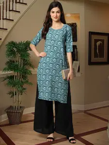 7Threads Floral Printed Crepe Straight Kurta