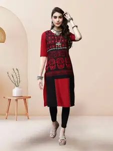 7Threads Ethnic Motifs Printed Round Neck Straight Kurta