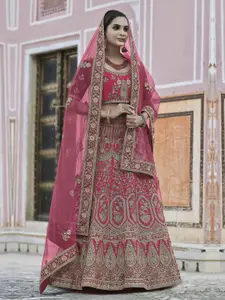 Fusionic Embroidered Velvet Semi-Stitched Lehenga & Unstitched Blouse With Dupatta