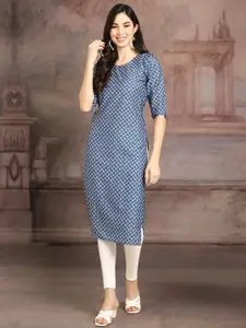 7Threads Ethnic Motifs Printed Round Neck Straight Kurta