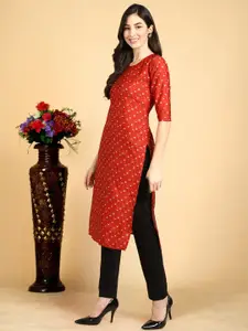 7Threads Ethnic Motifs Printed Round Neck Straight Crepe Kurta