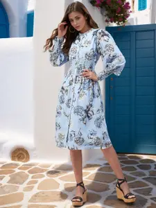 RARE Women Floral Printed A-Line Midi Dress