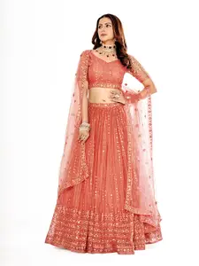 SHOPGARB Embroidered Thread Work Semi-Stitched Lehenga & Unstitched Blouse With Dupatta