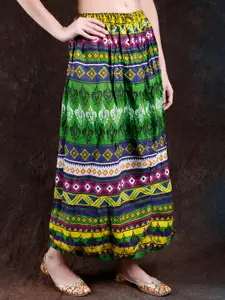 Exotic India Ethnic Motifs Printed Pure Cotton Flared Maxi Skirts