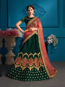 Fusionic Embroidered Satin Semi-Stitched Lehenga & Unstitched Blouse With Dupatta