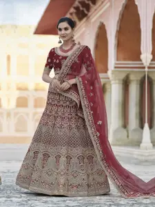 Fusionic Embroidered Velvet Semi-Stitched Lehenga & Unstitched Blouse With Dupatta