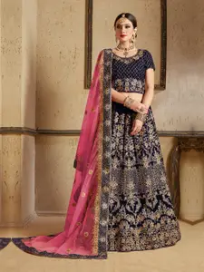 Fusionic Embroidered Velvet Semi-Stitched Lehenga & Unstitched Blouse With Dupatta