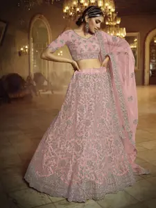 Fusionic Embroidered Net Semi-Stitched Lehenga & Unstitched Blouse With Dupatta