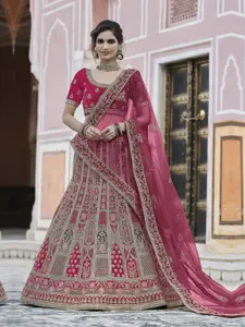 Fusionic Embroidered Velvet Semi-Stitched Lehenga & Unstitched Blouse With Dupatta