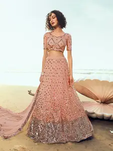 Fusionic Embroidered Sequinned Net Semi-Stitched Lehenga & Unstitched Blouse With Dupatta