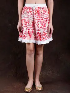 Exotic India Ikat Printed Pure Cotton Flared Length Skirt