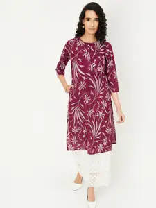 max Floral Printed Round Neck Cotton Straight Kurta