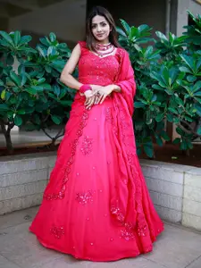 FABPIXEL Floral Embroidered Sequinned Semi-Stitched Lehenga & Unstitched Blouse & Dupatta