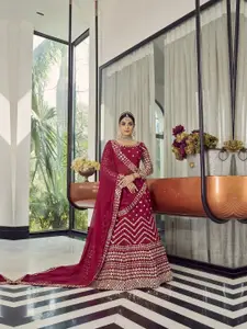 Fusionic Embroidered Thread Work Semi-Stitched Lehenga & Unstitched Blouse With Dupatta