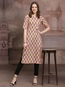 7Threads Ethnic Motifs Printed Round Neck Straight Kurta