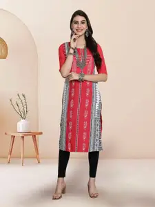 7Threads Ethnic Motifs Printed Round Neck Straight Kurta