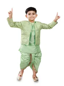 BAESD Boys Mandarin Collar Kurta With Dhoti Pants & Jacket