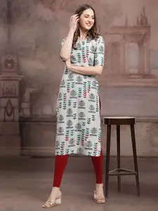 7Threads Ethnic Motifs Printed Round Neck Straight Kurta