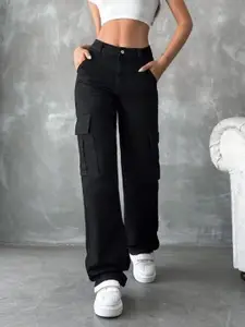 Next One Women Cotton Clean Look Smart High-Rise  Cargo Stretchable Jeans