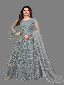 JULEE Women's Ethnic Motifs Embroidered Slit Sleeve Net Fit & Flare Maxi Dress