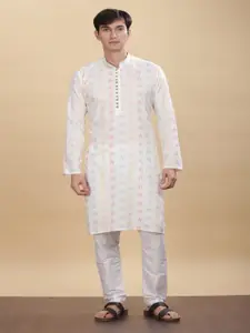 Anouk White Ethnic Motifs Woven Design Mandarin Collar Cotton Straight Kurta