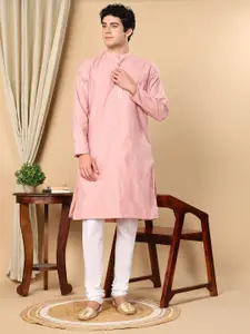 TATTVA Woven Design Band Collar Embellished Straight Kurta With Pyjamas