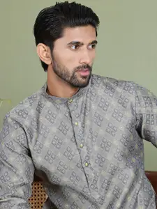 Jompers Geometric Printed Mandarin Collar Straight Kurta