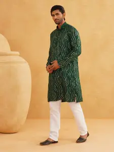 SOJANYA Leheriya Sequinned Band Collar Pure Cotton Straight Kurta With Churidar