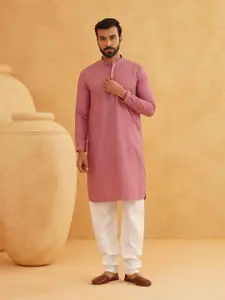 SOJANYA Geometric Embroidered Mandarin Collar Pure Cotton Straight Kurta