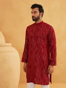 SOJANYA Quirky Embroidered Band Collar Sequinned Pure Cotton Straight Kurta