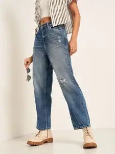 SF JEANS by Pantaloons Women Straight Fit High-Rise Mildly Distressed Heavy Fade Jeans