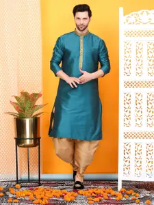 Larwa Men Floral Zari Embellished Mandarin Collar Straight Dupion Silk Kurta with Salwar