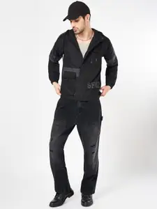 SF JEANS by Pantaloons Men Hooded Typography Printed Casual Bomber Jacket