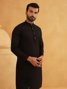 SOJANYA Ethnic Motifs Embroidered Band Collar Pure Cotton Straight Long Kurta