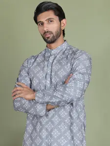 Anouk Geometric Printed Mandarin Collar Straight Kurta
